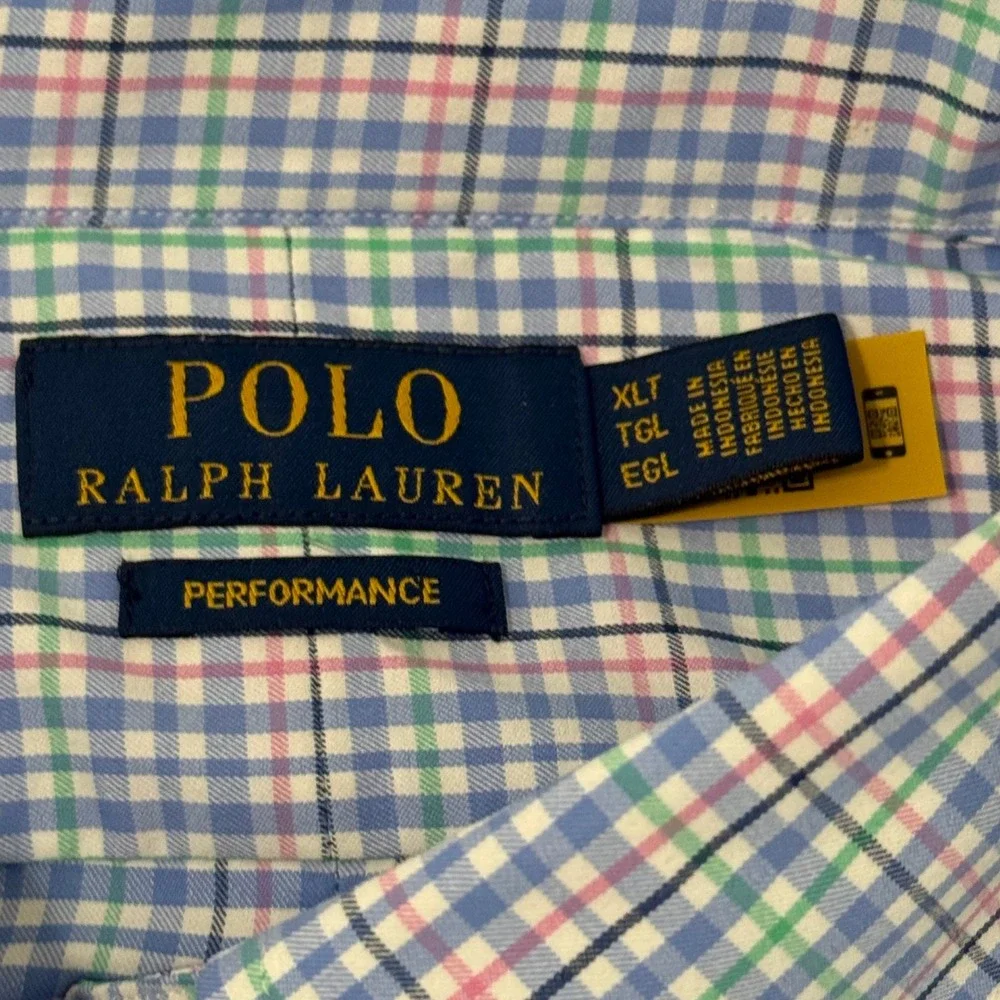 Polo Ralph Lauren Performance Plaid Short Sleeve‎ Shirt Mens XLT Blue Pink Green